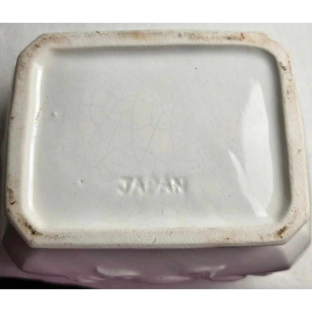 Vintage 50s Himark White Ceramic Fruit Embossed Tureen Lid Ladle Farmhouse Decor